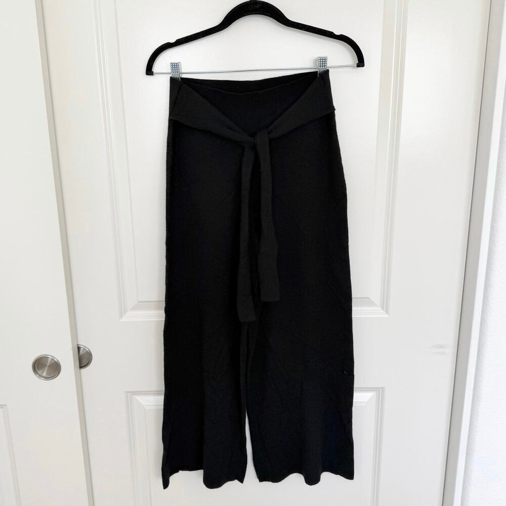 Anthropologie Linette Merino Wool Blend Tie Waist Wide Leg Pants Black Small - Picture 2 of 5